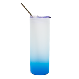 Light Blue Gradient Frosted Skinny Glass Tumbler - 25oz